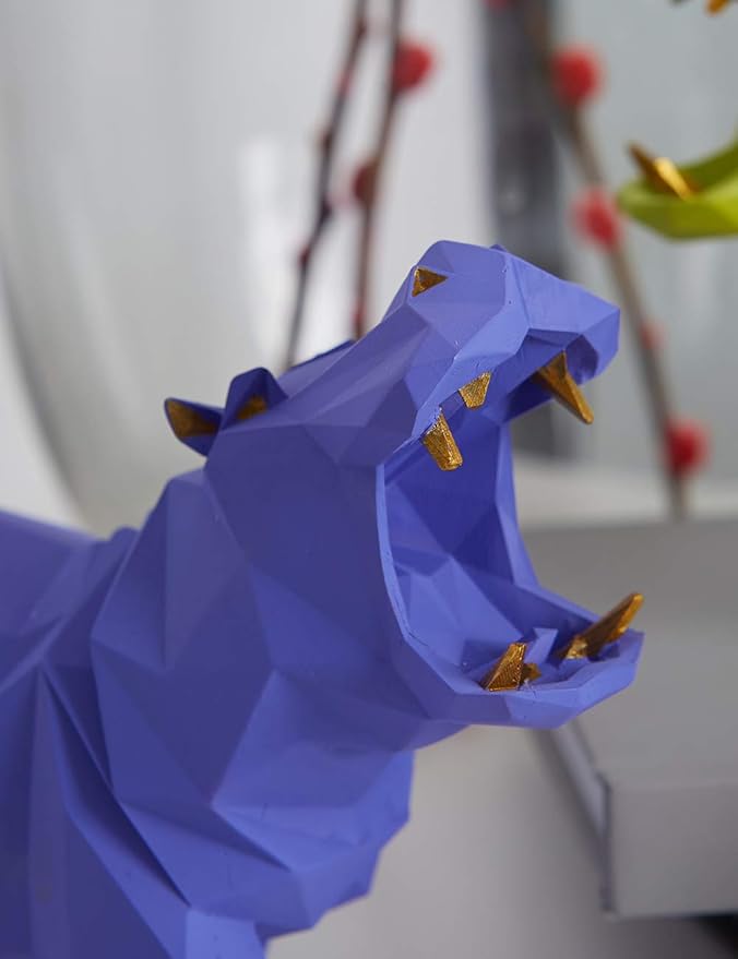 HAUCOZE Hippo Gifts Statue Animal Scupture Figurine Modern Decor Arts Polyresin Purple 7.1 inch