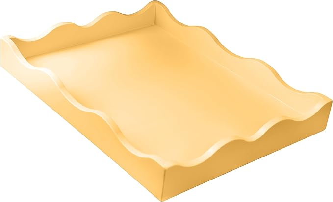 Wooden Scallop Serving Tray - for Coffee Table, Breakfast, Dinner Kitchen Living Room Bedroom, and Home Decor for All Occasions (Peaches & Cream, M)