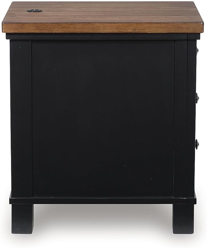 Signature Design by Ashley Wildenauer Farmhouse 3-Drawer Chairside End Table with USB Ports, Light Brown & Black