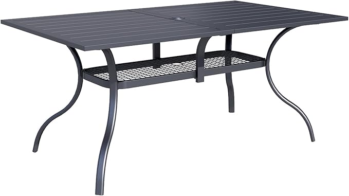 Oakcloud 60"x37" Patio Dining Table, Outdoor Metal Rectangular Table Patio Furniture Classic Black Table with 1.57" Umbrella Hole, for Garden Backyard Poolside Deck