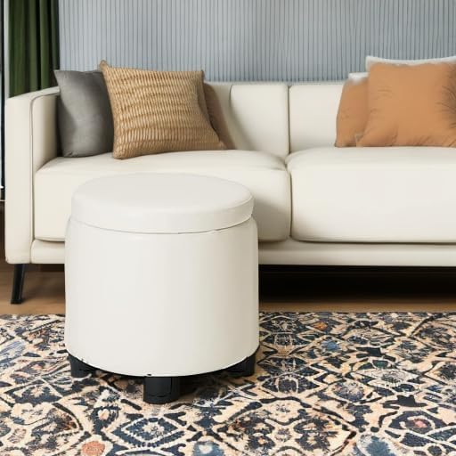 Designs4Comfort Round Accent Storage Ottoman with Reversible Tray Lid