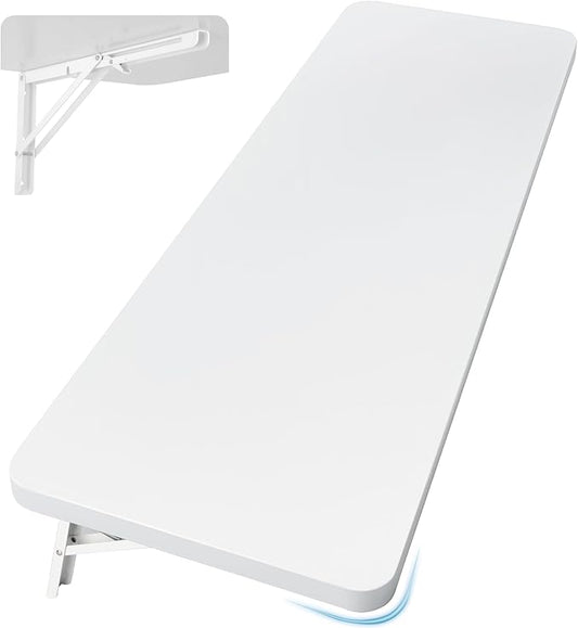 Wall Mounted Folding Table 47.2”L x 19.7”W, Laundry Folding Table with Heavy Duty Metal Collapsible Shelf Brackets, Wall Mounted Desk Fold Down for Small Spaces, White