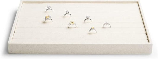 7-Slot Linen Jewelry Display Tray – Elegant Organizer for Rings, Earrings, Studs | Compact Storage & Decorative Showcase for Jewelry Accessories (Beige)