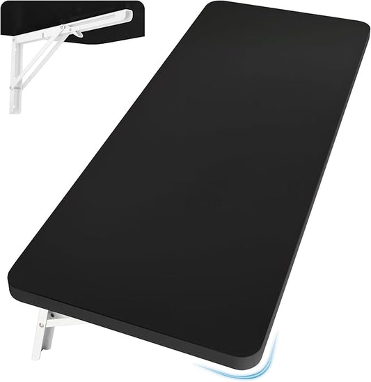 Wall Mounted Folding Table 39.4”L x 19.7”W, Laundry Folding Table with Heavy Duty Metal Collapsible Shelf Brackets, Wall Mounted Desk Fold Down for Small Spaces, Black