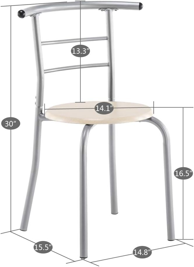 3-Piece Dining Table Set, Space Saving Breakfast Table and 2 Chairs with Metal Frame, Kitchen Breakfast Compact Table Set with Storage Shelf, for Small Space, Dining Room, Apartment, Bistro (Natural)