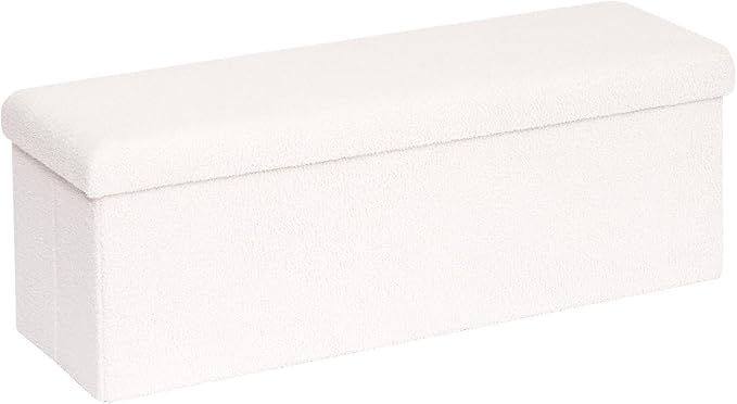 B FSOBEIIALEO Small Storage Ottoman Cube Sherpa Ottomans Foot Rest, Foldable Boucle Ottoman Bench, Faux Teddy Fur, Cream White 43.3"x15"x15"