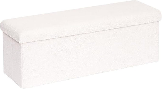 B FSOBEIIALEO Small Storage Ottoman Cube Sherpa Ottomans Foot Rest, Foldable Boucle Ottoman Bench, Faux Teddy Fur, Cream White 43.3"x15"x15"