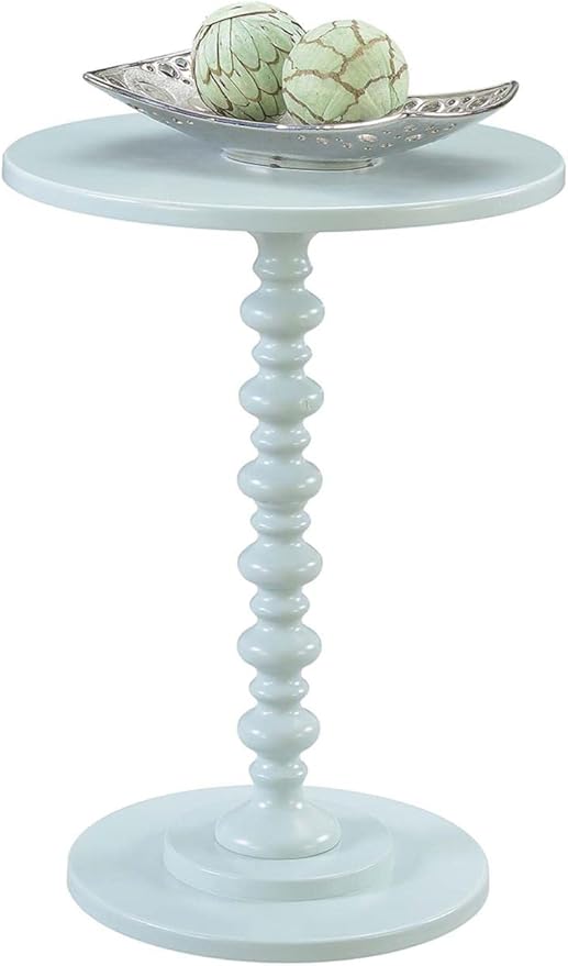 Convenience Concepts Palm Beach Spindle Table 17.75" - Traditional Round End Table for Living Room, Turned Solid Wood Side Table, Classic Display Pedestal Table, Sea Foam Blue
