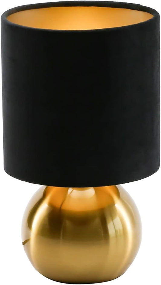 KUNJOULAM Small Bedside Lamp, Mid Century Lamp with Brass Base, Nightstand Table Lamp for Bedroom, Living Room, Bookshelf, Modern Accent Mini Table Lights Black Plastic Fabric Shade