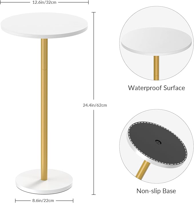 Small White Round Side Table Pedestal Table Drink Tables for Small Spaces Cocktail Pedestal End Table for Living Room Coffee Table Nightstand for Bedroom, Sofa and Balconty