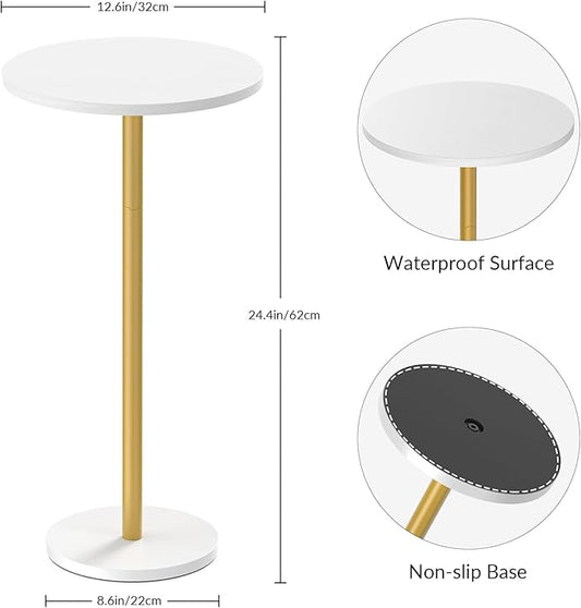 Small White Round Side Table Pedestal Table Drink Tables for Small Spaces Cocktail Pedestal End Table for Living Room Coffee Table Nightstand for Bedroom, Sofa and Balconty