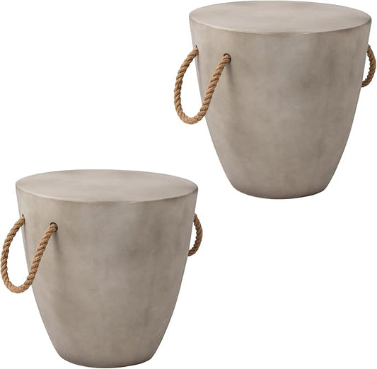 SUNBURY Outdoor Side Table Set of 2, 2 Piece Concrete Side Table Outdoor End Table, 17" H Small Side Table End Table Grey Accent Table for Patio Garden Living Room