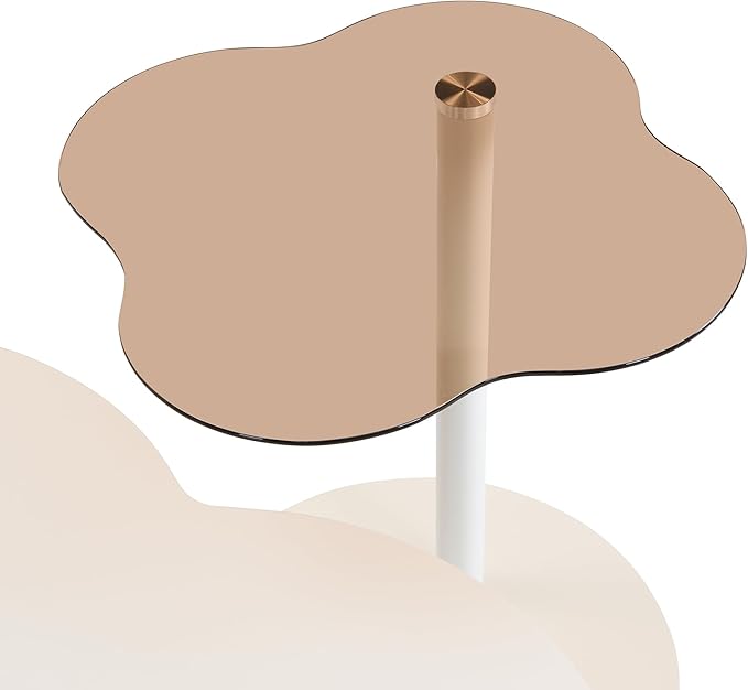 Modern Coffee Table Set of 2, Irregular Petal-Shaped Center Table with Roman Column Legs,Glass Top and Solid Surface,End Tables for Living Room, Easy Assembly Contemporary Home Decor,White