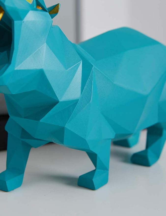 HAUCOZE Hippo Gifts Statue Animal Scupture Figurine Modern Arts Decor Polyresin Blue 7.1 inch