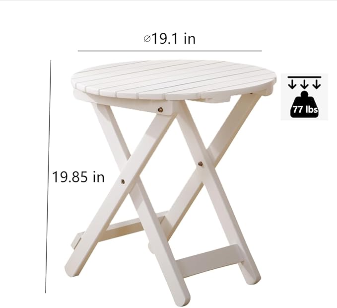 Outdoor Small Round Folding Side Table, Foldable Wooden End Tables for Indoor, Porch, Patio, Camping as Coffee Table or Plant Stand, White ﻿
