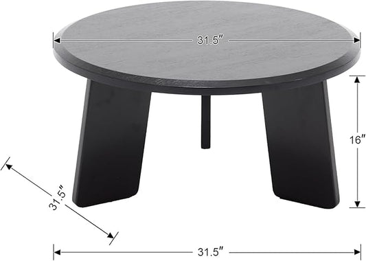 chairus 32 Inches Round Coffee Table Wooden Side Table Cute Circle End Table for Living Room, Home Decor, Balcony, Black