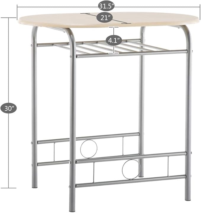 3-Piece Dining Table Set, Space Saving Breakfast Table and 2 Chairs with Metal Frame, Kitchen Breakfast Compact Table Set with Storage Shelf, for Small Space, Dining Room, Apartment, Bistro (Natural)