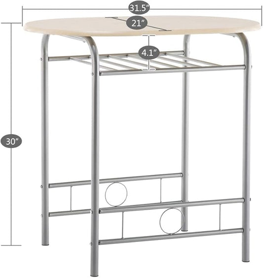 3-Piece Dining Table Set, Space Saving Breakfast Table and 2 Chairs with Metal Frame, Kitchen Breakfast Compact Table Set with Storage Shelf, for Small Space, Dining Room, Apartment, Bistro (Natural)