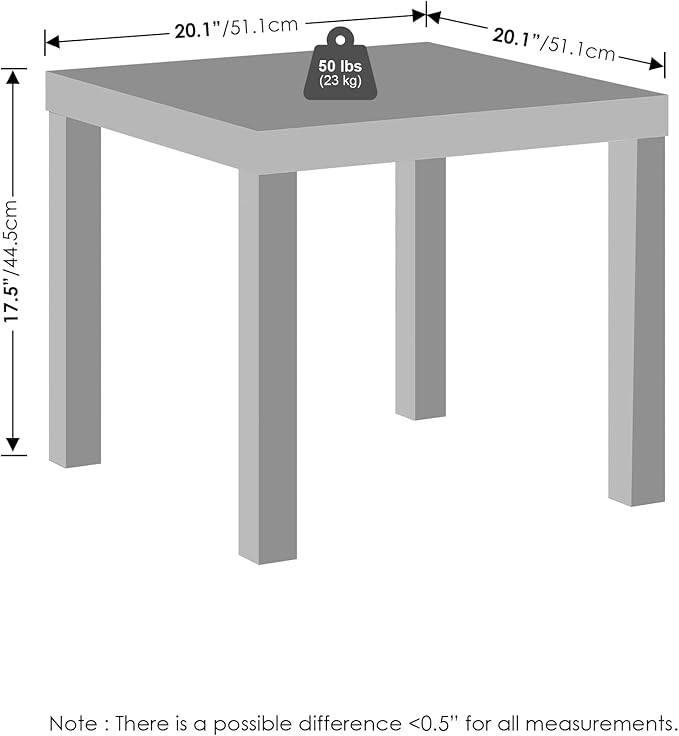 Furinno Classic Coffee Table, Square Modern Coffee Table with 1.8" Thick Tabletop, Side Table with 4 Legs, for Living Room, Bedroom, Home Office, White