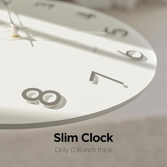 mooas 3D Numbers Modern Wall Clock, 12" Silent Non-Ticking Sweep Movement Decorative Battery Operated Analog Wall Clock for Home Décor Living Room Kitchen Bedroom Office School Hotel (Silver)