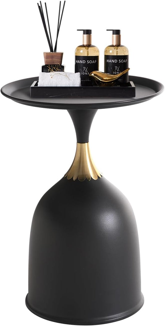 MSOBAIW Small Round Side Table End Table, Metal Pedestal Tables Living Room, Black Minimalist Modern Accent Unique Circle Drink Tables for Sofa, Bedroom, Office