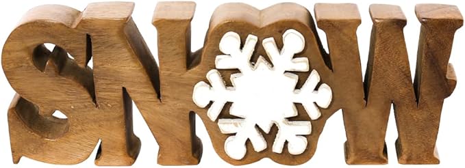 Decozen Living Room Decor: Handcrafted Snow Sign Letters Centerpiece - Bedroom, Indoor Coffee Table, House, Dining Room, Farmhouse & Kitchen Decor, Housewarming Gifts and Accessories - Solid Wood