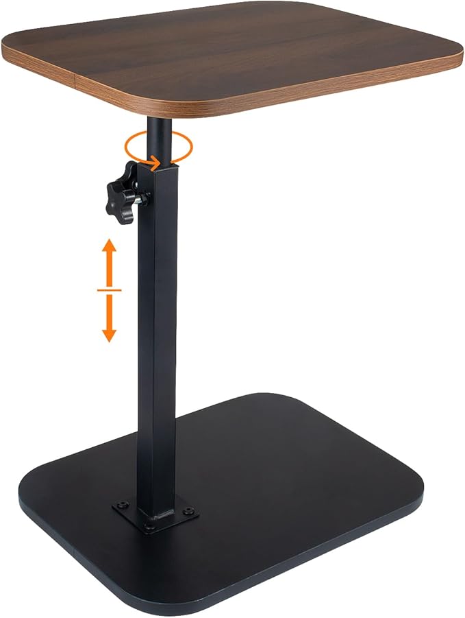 C Shaped End Table for Couch Sofa, 360° Swivel Height Adjustable TV Tray for Small Spaces,Livingroom Bedroom College Dorm Hospital(Walnut)