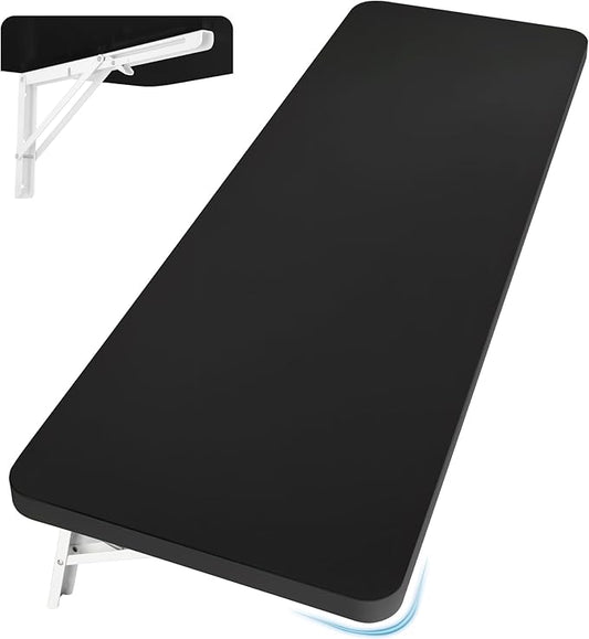 Wall Mounted Folding Table 47.2”L x 19.7”W, Laundry Folding Table with Heavy Duty Metal Collapsible Shelf Brackets, Wall Mounted Desk Fold Down for Small Spaces, Black