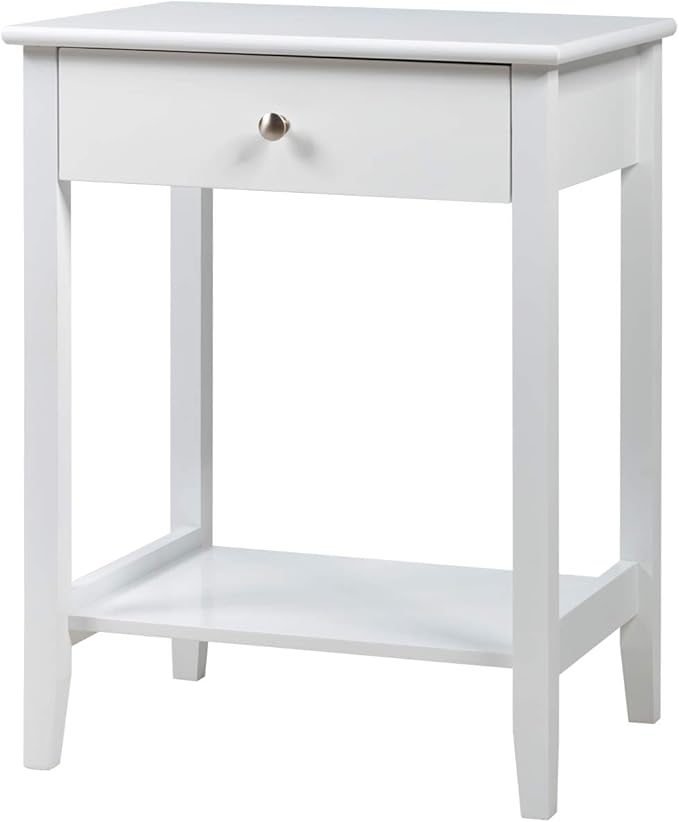 Giantex Nightstand Wooden 2-Tier Couch Sofa Side Table with Drawer, Storage Shelf, Solid Wood Legs,Mufti-Functional Home Furniture for Living Room Bedroom Study Room End Table (1, White)