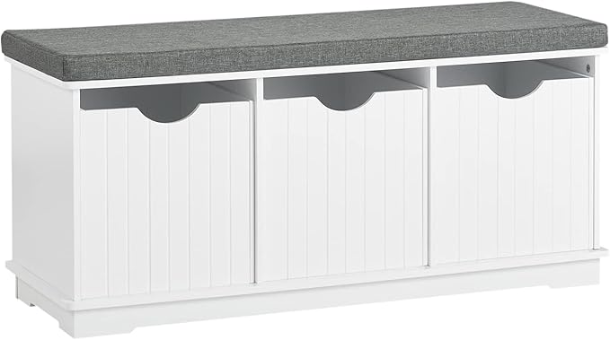 Haotian White Storage Bench with Drawers & Padded Seat Cushion, Hallway Shoe Cabinet Shoe Bench, FSR30-W