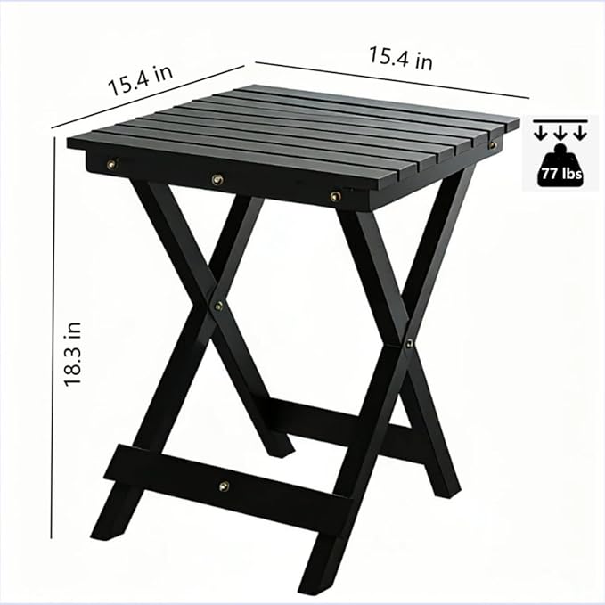 Small Side Table Square Folding, Patio Foldable Wooden End Tables for Outdoor Indoor Porch Camping Living Room Bedroom, as Coffee Table or Plant Stand, Black
