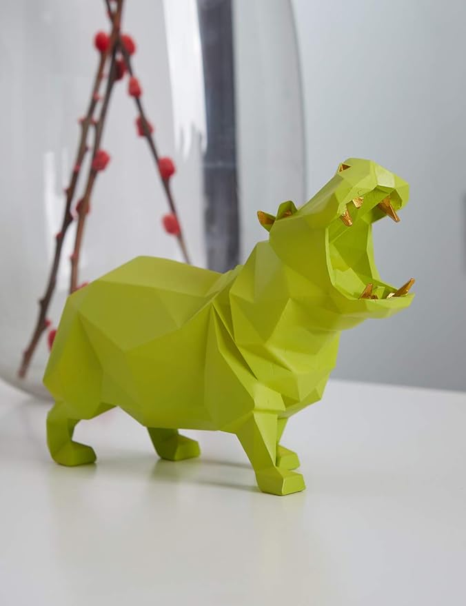 HAUCOZE Hippo Gifts Statue Animal Scupture Figurine Modern Decor Arts Polyresin Green 7.1 inch