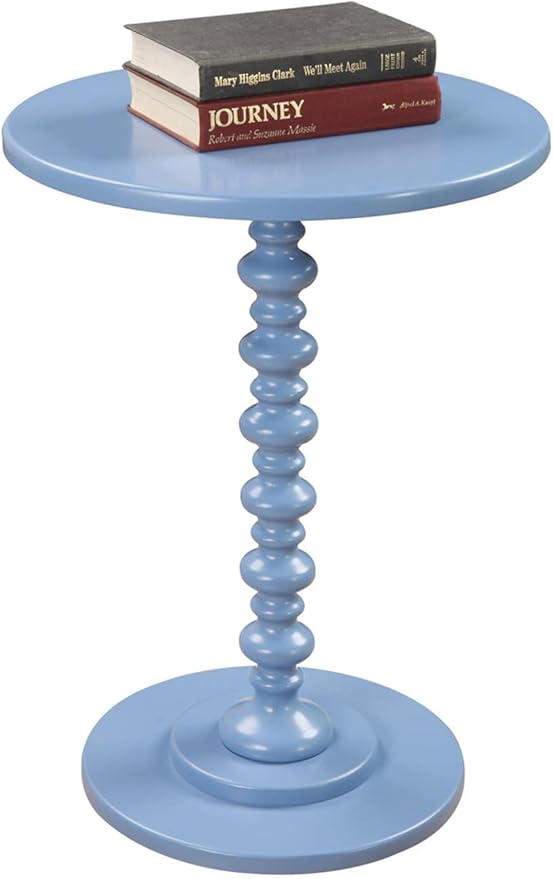Convenience Concepts Palm Beach Spindle Table 17.75" - Traditional Round End Table for Living Room, Turned Solid Wood Side Table, Classic Display Pedestal Table, Blue