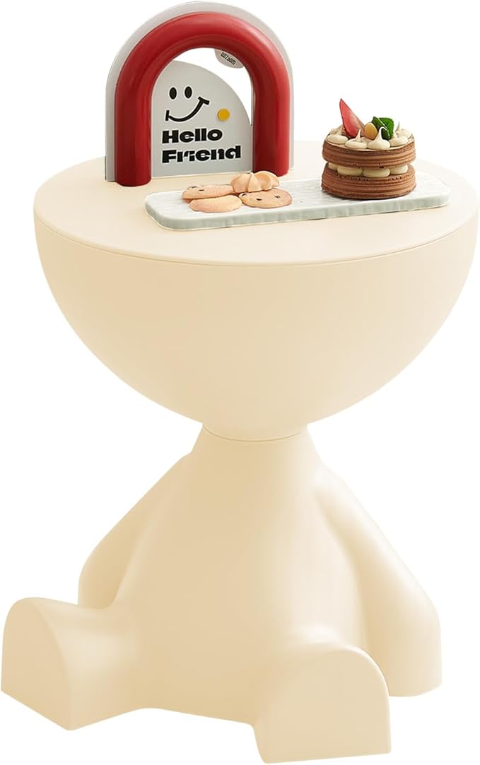 Mini Circle Side Table, Small Modern Bowl-Shaped Coffee Table, Sofa End Table Nightstand, Modern Bedside Home Decor for Living Room, Bedroom，Living Room (Large Milky)