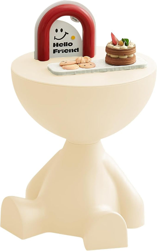 Mini Circle Side Table, Small Modern Bowl-Shaped Coffee Table, Sofa End Table Nightstand, Modern Bedside Home Decor for Living Room, Bedroom，Living Room (Large Milky)