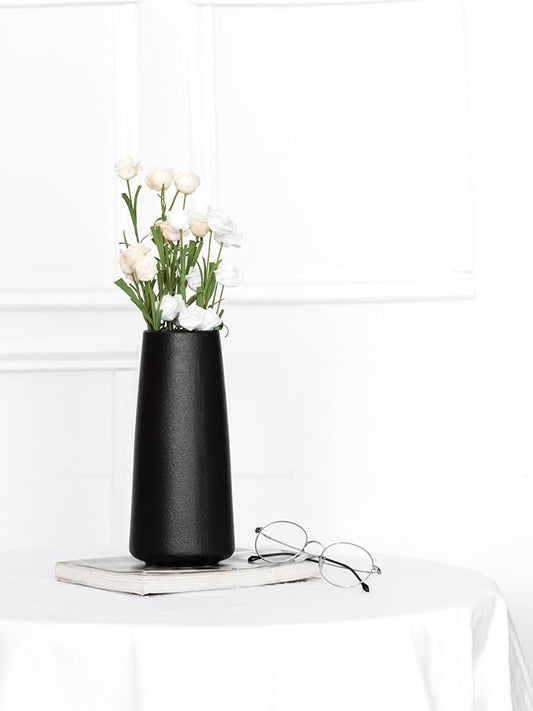 10" Black Vase - Tall Black Ceramic vase for Flower, Simple Matte Black Vases for Pampas Grass, Minimalist Farmhouse Boho vases for Centerpieces, Home Decor, Bathroom Decor
