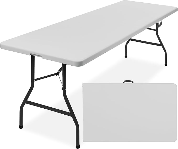 Best Choice Products 8ft Plastic Folding Table, Indoor Outdoor Heavy Duty Portable w/Handle, Lock for Picnic, Party, Pong, Camping - Light Gray