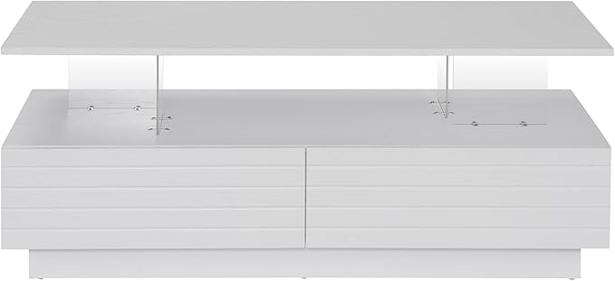 Modern Rectangular LED Coffee Table w/ 2 Storage Drawers, 2-Tier Living Room Center Table w/Adjustable Brightness Multi-Color LED Lights, Cocktail Tea Table w/Open Shelf, White