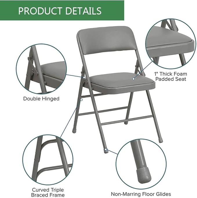 Amazing for less Pack of 4 (Fabric/Vinyl) Steel Frame Metal Foam Padded Folding Chairs (Black, Gray, White)