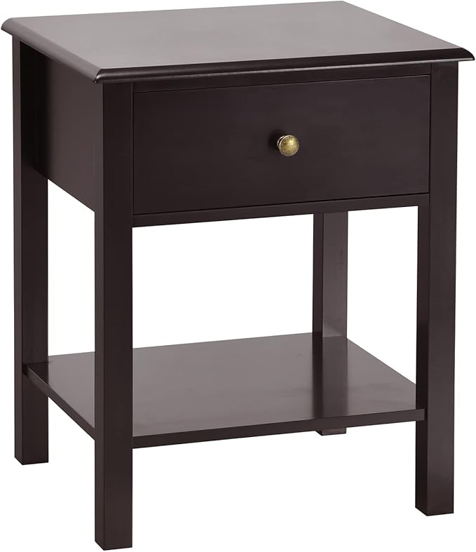 Giantex Nightstand, 2-Tier End Table with Drawer and Open Storage Shelf, Modern Bedside Tables, Wooden Side Table Night Stand for Bedroom, Dorm, Small Spaces, Easy Assembly, Espresso