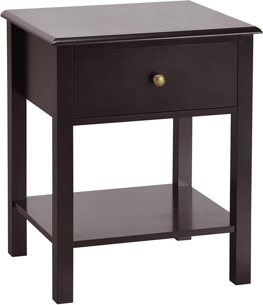 Giantex Nightstand, 2-Tier End Table with Drawer and Open Storage Shelf, Modern Bedside Tables, Wooden Side Table Night Stand for Bedroom, Dorm, Small Spaces, Easy Assembly, Espresso