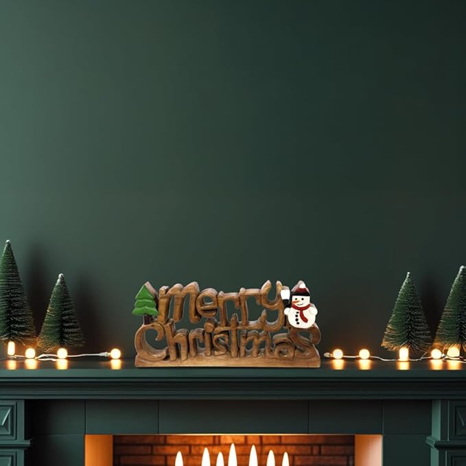 Decozen Living Room Decor: Handcrafted Merry Christmas Centerpiece - Christmas, Bedroom, Indoor Coffee Table, House, Dining Room, Farmhouse & Kitchen Decor, Housewarming Gifts - Solid Wood