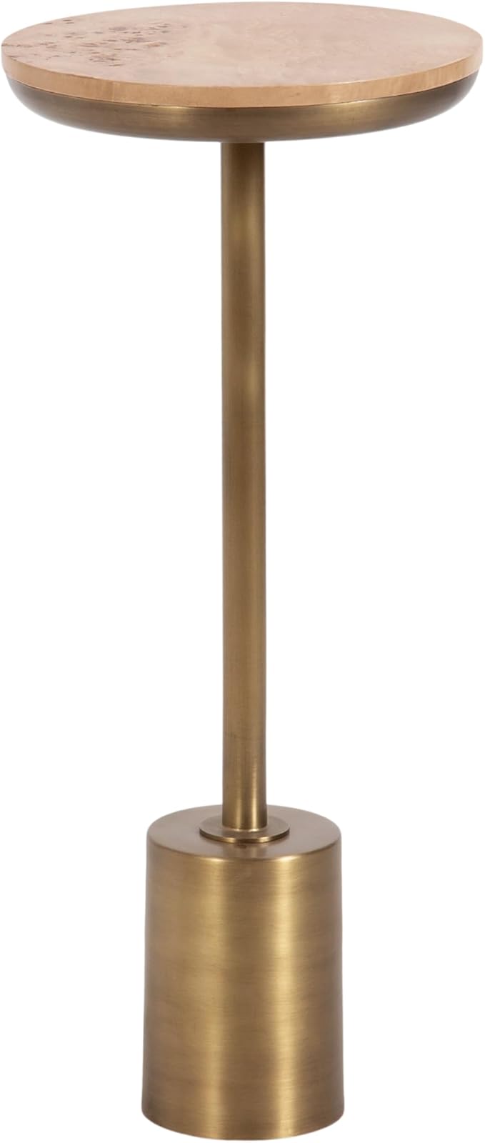 Kate and Laurel Xyler Modern Round Wood and Metal Drink Table, 10 x 10 x 24, Burlwood and Antique Brass, Transitional Pedestal Table for Use as Indoor Plant Stand or Living Room Decor Accent