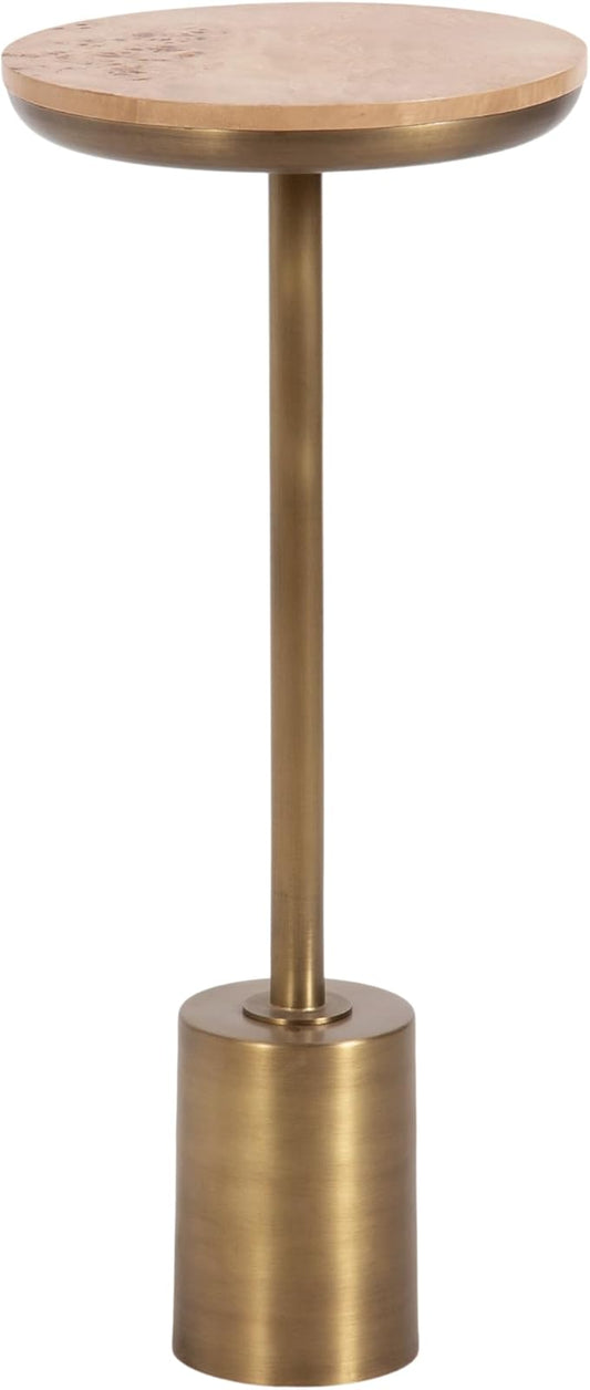 Kate and Laurel Xyler Modern Round Wood and Metal Drink Table, 10 x 10 x 24, Burlwood and Antique Brass, Transitional Pedestal Table for Use as Indoor Plant Stand or Living Room Decor Accent