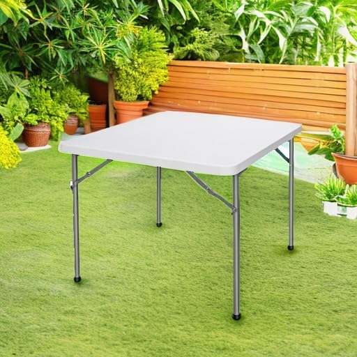 ZenStyle 3 ft Indoor Outdoor Heavy Duty Portable Plastic Folding Table, Square Card Desk Utility Table Game Table for Puzzles Crafting Picnic Camping Dining Party, White