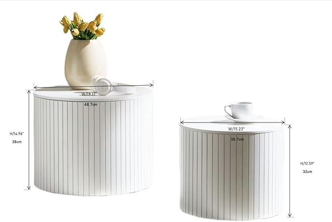 Round Coffee Table Set of 2 for Living Room, Wood Small Nesting Tables with Storage, Circle Side Table, Modern Accent End Table with Moveable Lid for Bedroom,White