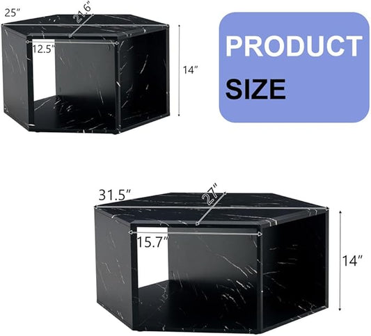 Faux Marble Coffee Table Set for 2, Modern Living Room Table Set, Black Center Table Set, No Assembly Required - Ready to Use