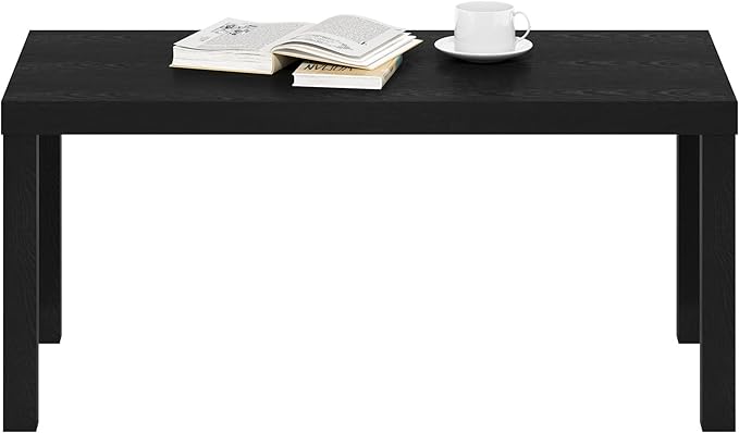 Furinno CLASSIC Coffee Table, Modern Rectangle Coffee Table with 1.8 Inch Thick Tabletop, Side Table for Living Room, Home Office, Black
