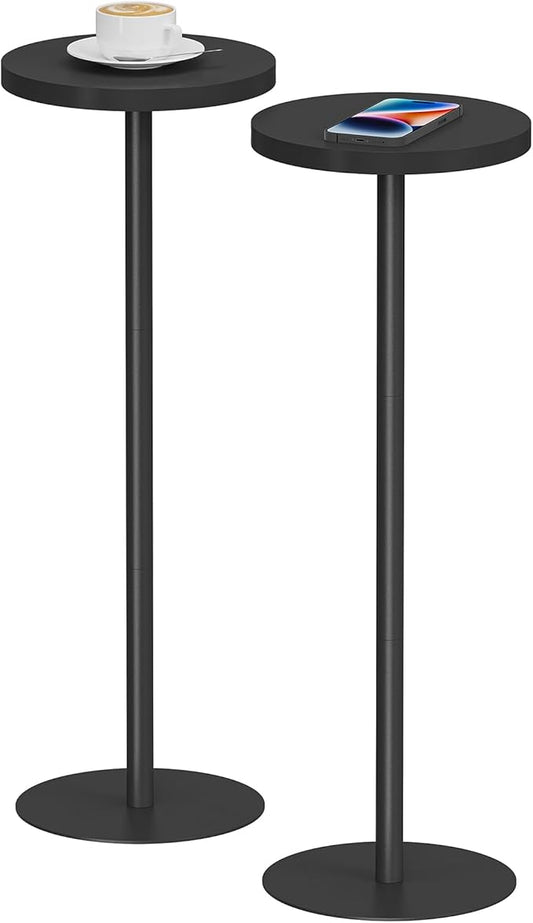TUTOTAK Tall Round Side Table, Small End Table, Set of 2, Beside Table, Drink Table, Pedestal Side Table, livingroom, Black TB01BK0652