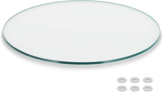 12 inch Round Glass Table Top - Clear Tempered Glass Surface Protector - Safe Flat Polished Edge - Coffee, Dining and End Table